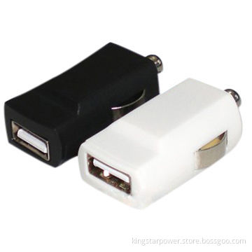 5V/1A mini flat USB car charger, black and white